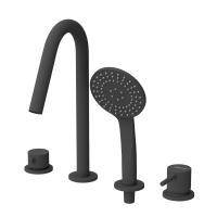 Смеситель на борт ванны с выдвижным душем и переключателем Ручка "антикапля". LEAF-BVDM4-L-NOP Чёрный матовый ручка  Чёрный матовый Cezares