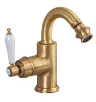 Смеситель для биде однорычажный с донным клапаном APHRODITE-BS2-02-Bi Бронза ручка  Белая Cezares